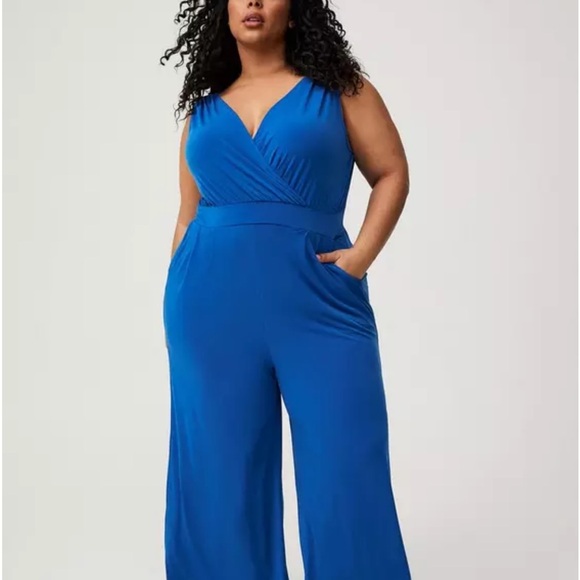 Torrid Blue Studio Knit Surplice Tie Back Jumpsuit - Picture 5 of 9